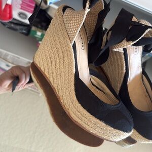 Coach Black and Tan Espadrille Wedges